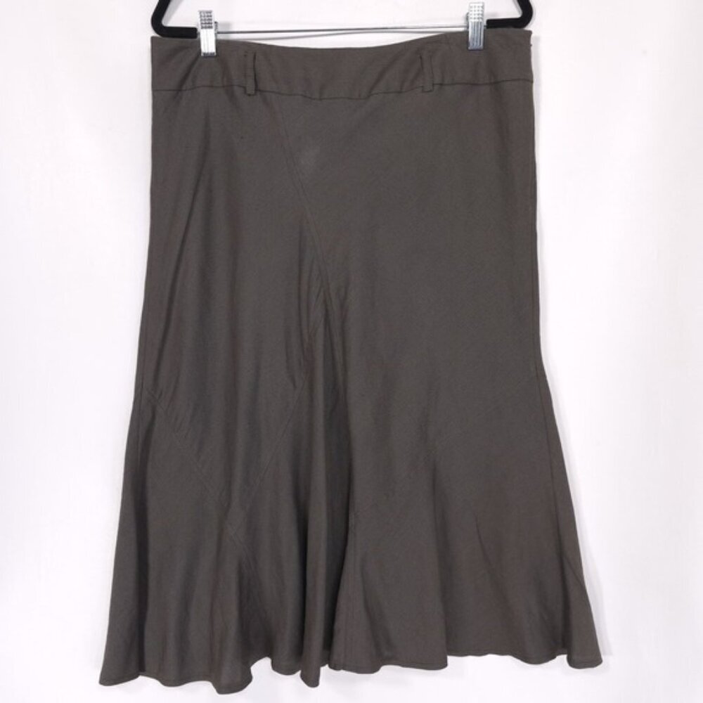 SANDRO Sportswear Women's Size 14 Olive Brown Skirt Flared LINEN Blend‎ Midi - Picture 4 of 10